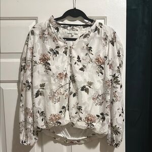 Floral Blouse with Pink and Green Accents